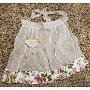 Vtg Homemade White Mesh & Floral Waist Tie Apron Housewife Granny Pin Up